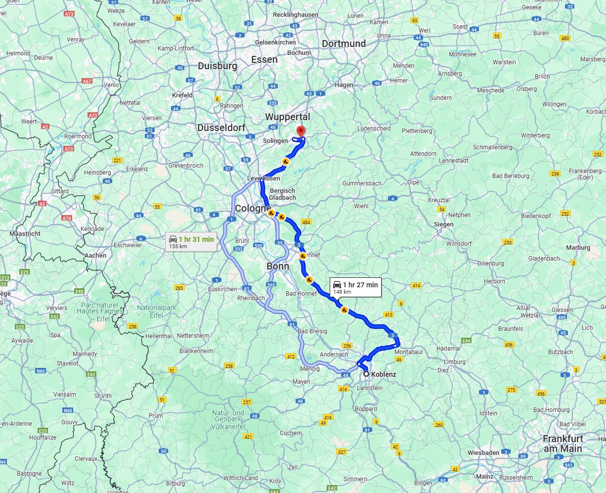 Anreise von Koblenz Zu Remscheid Über via A3