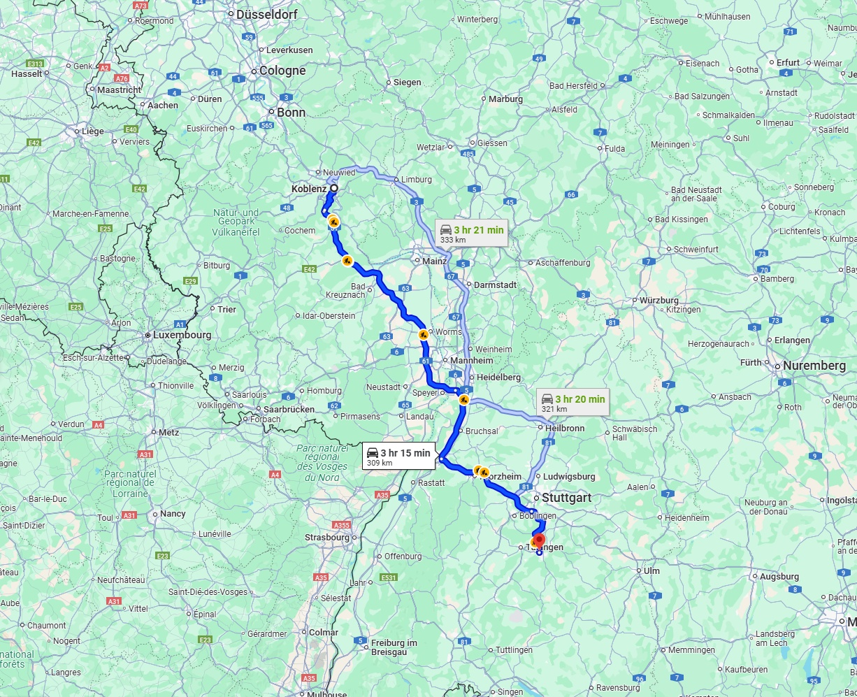 Anreise von Koblenz Zu Reutlingen Über via A61