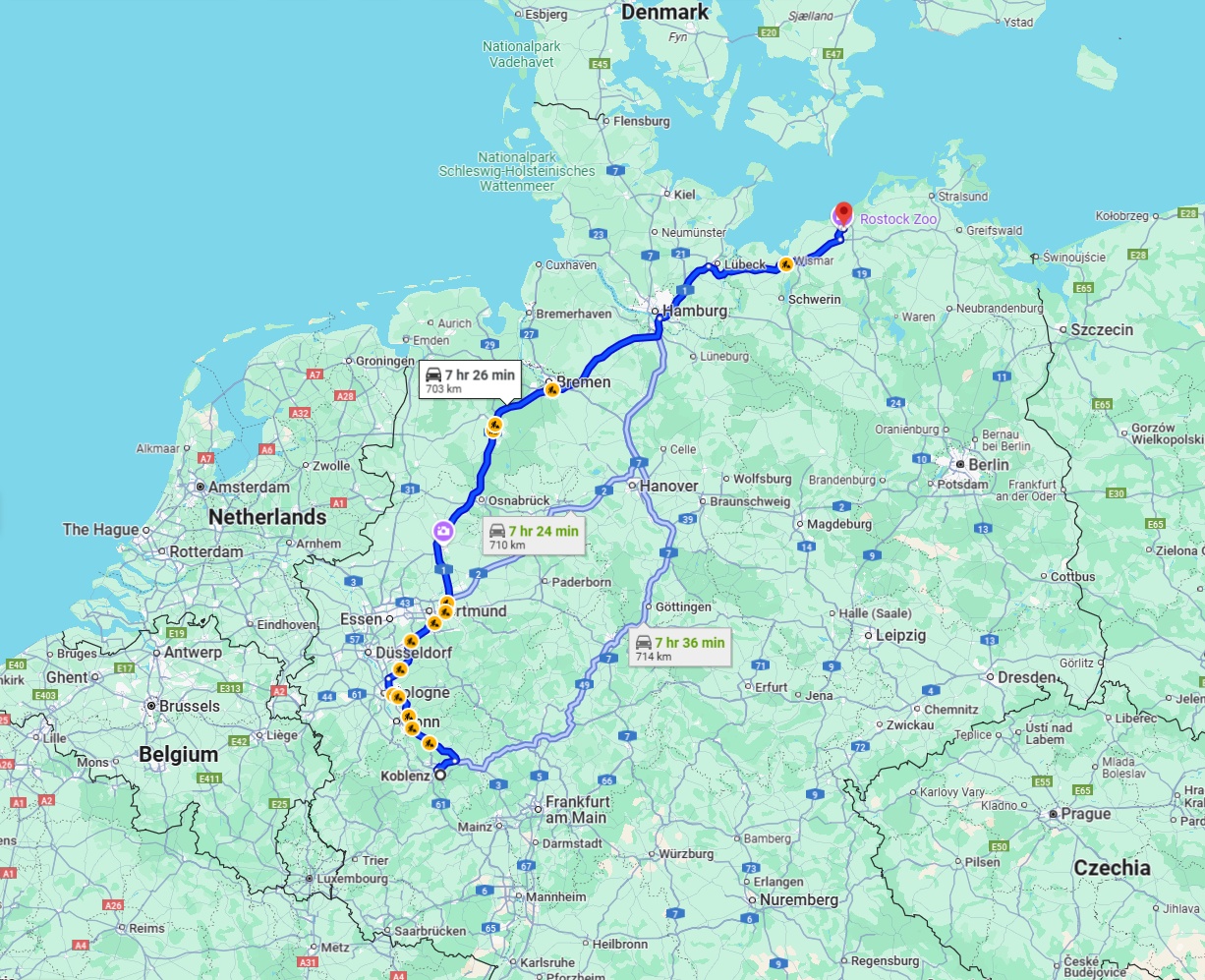 Anreise von Koblenz Zu Rostock Über via A1