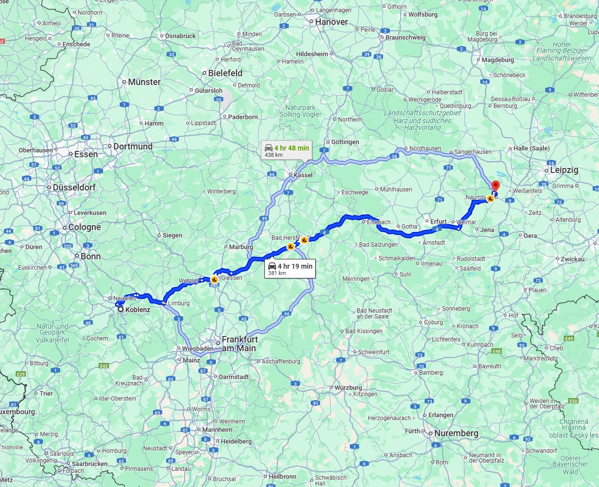 Anreise von Koblenz Zu Saale Über via A4