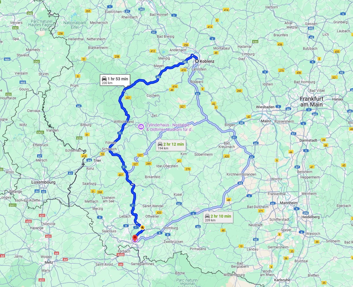 Anreise von Koblenz Zu Saarbrücken Über via A48 and A1