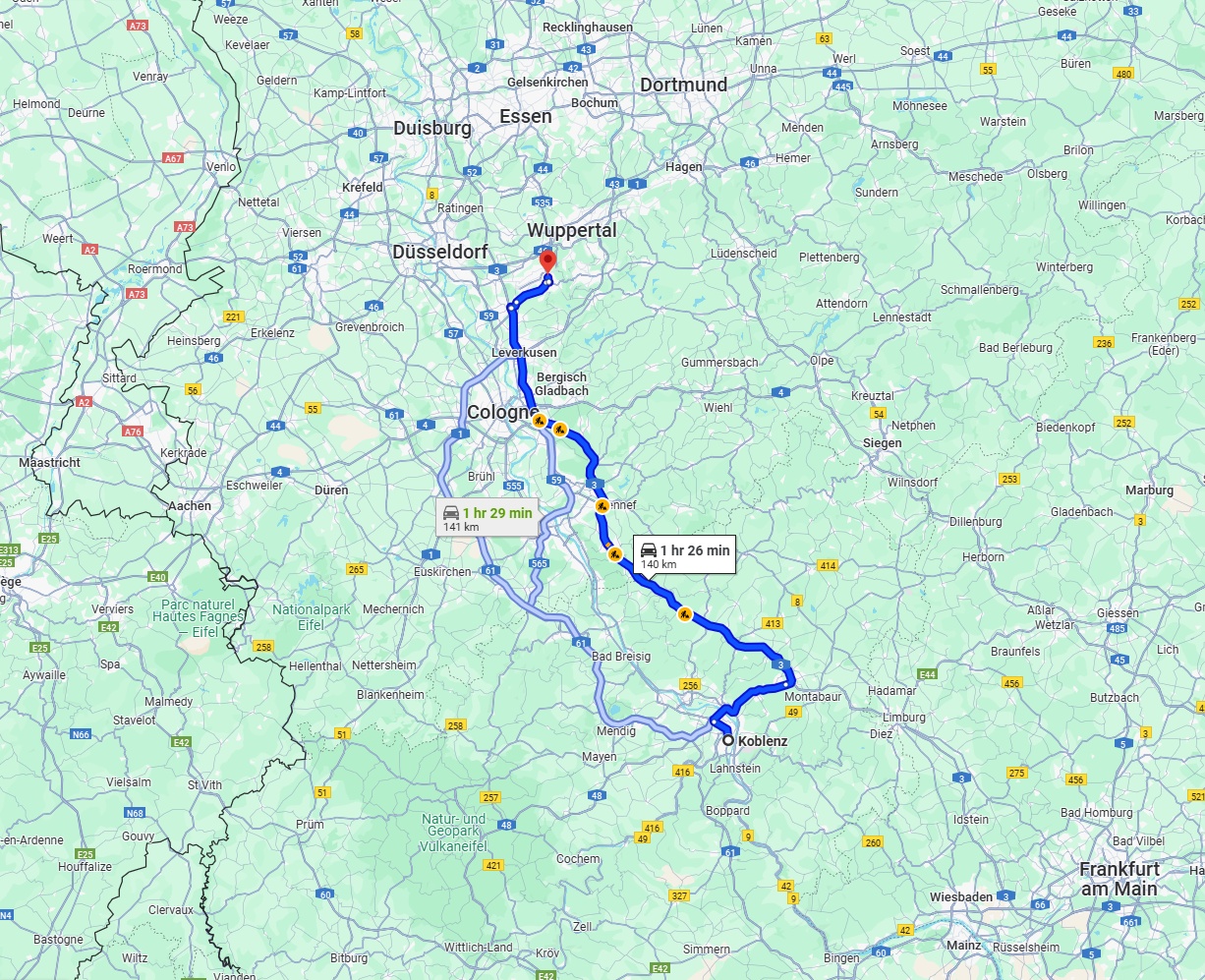 Anreise von Koblenz Zu Solingen Über via A3