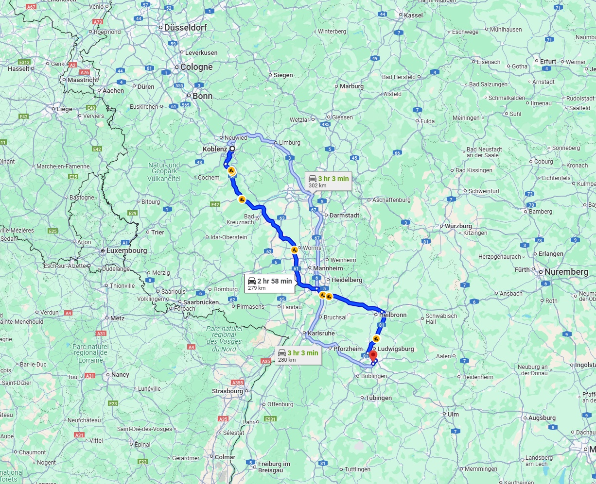 Anreise von Koblenz Zu Stuttgart Über via A61