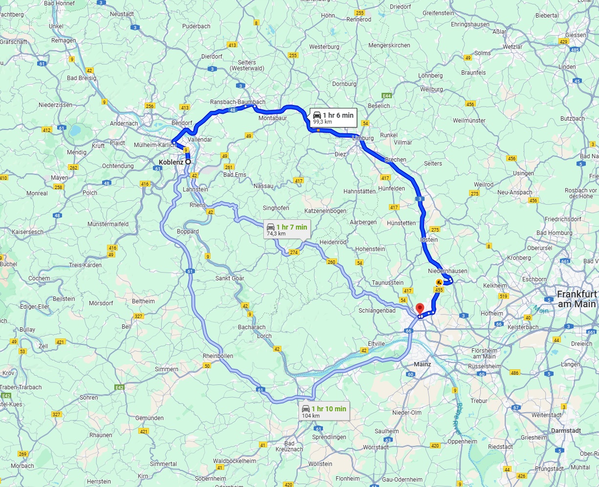Anreise von Koblenz Zu Wiesbaden Über via A3