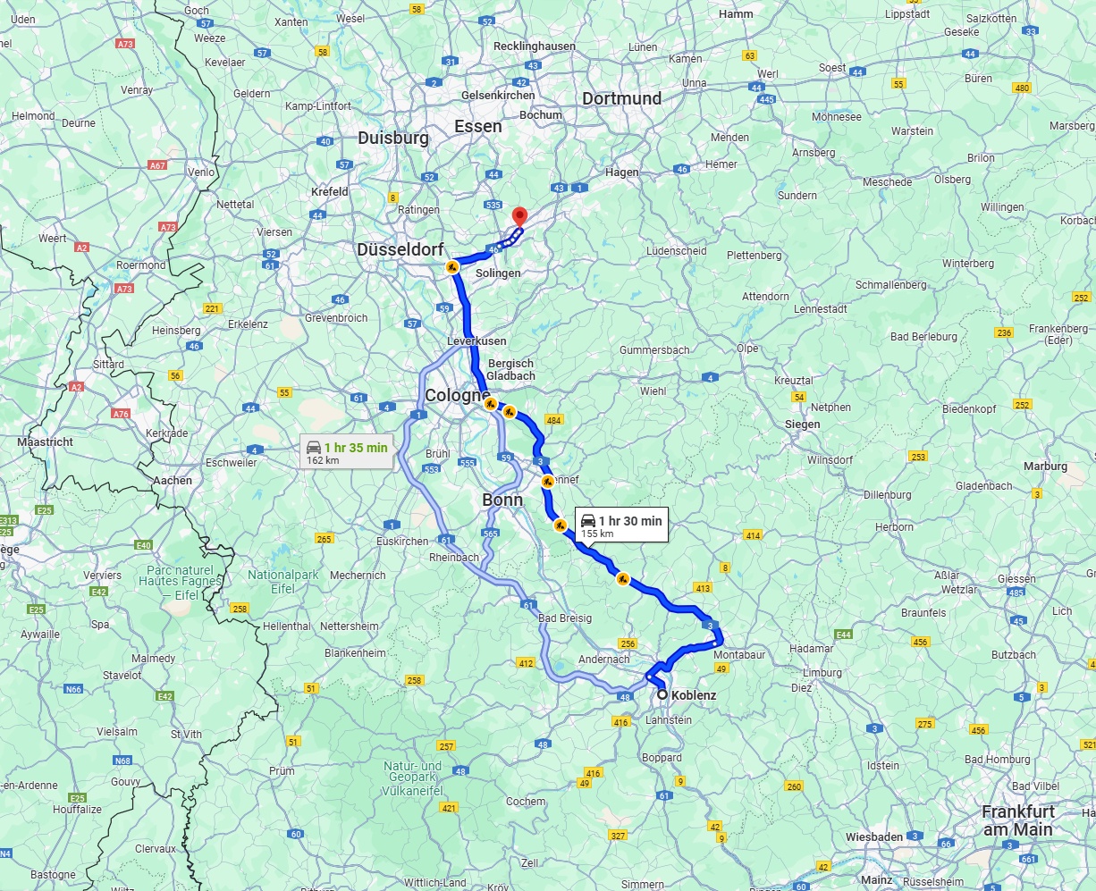 Anreise von Koblenz Zu Wuppertal Über via A3