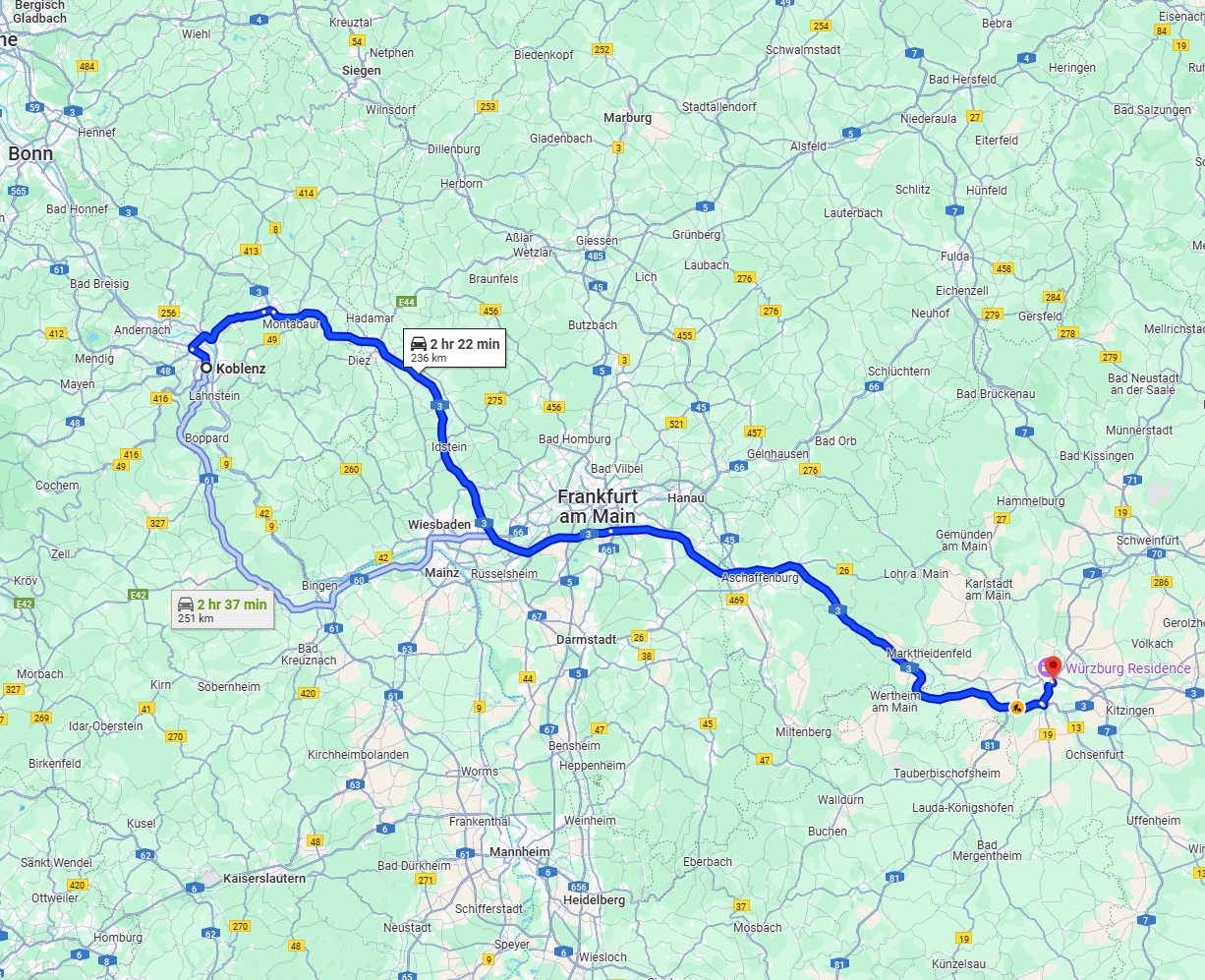 Anreise von Koblenz Zu Würzburg Über via A3