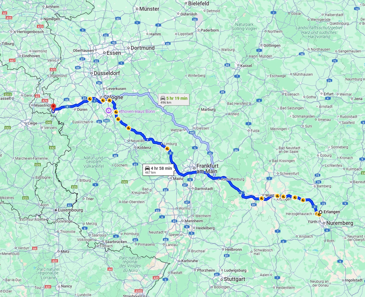 Anreise von Erlangen Zu Aachen Über via A3
