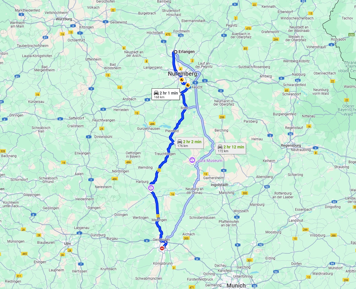Anreise von Erlangen Zu Augsburg Über via B2
