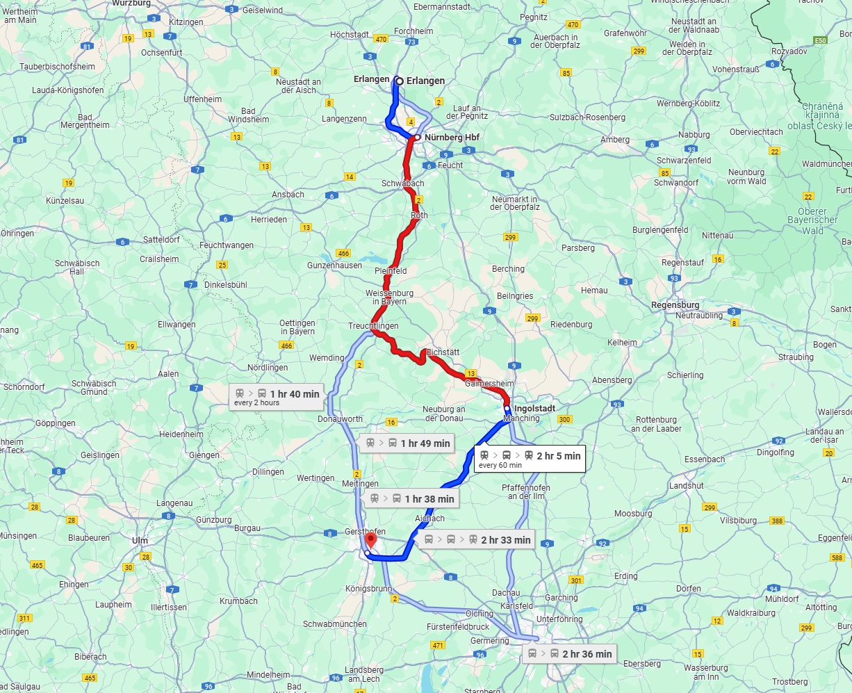 Anreise von Erlangen Zu Augsburg Über 