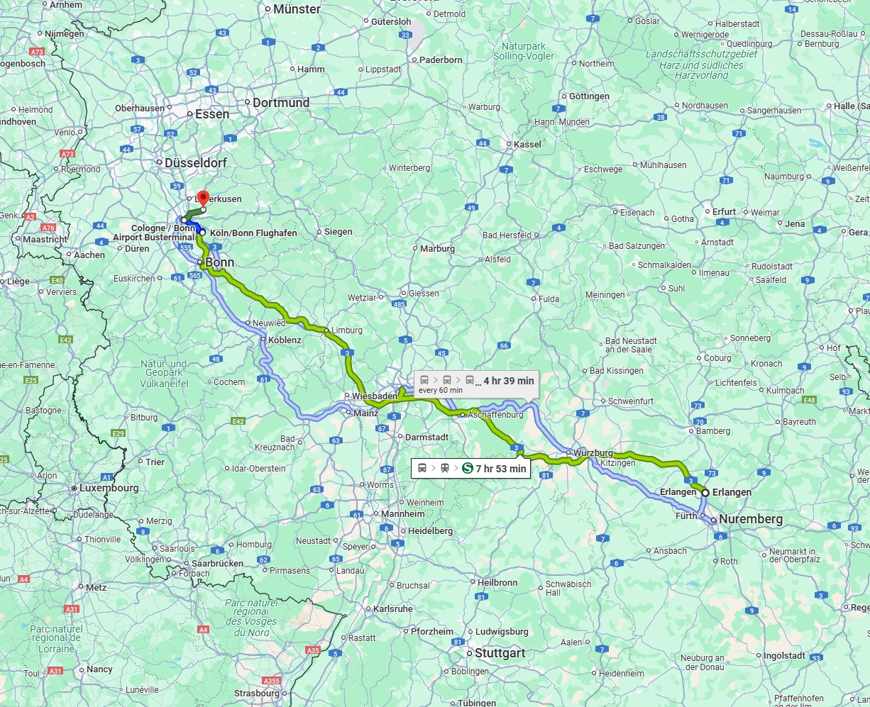 Anreise von Erlangen Zu Bergisch Gladbach Über 