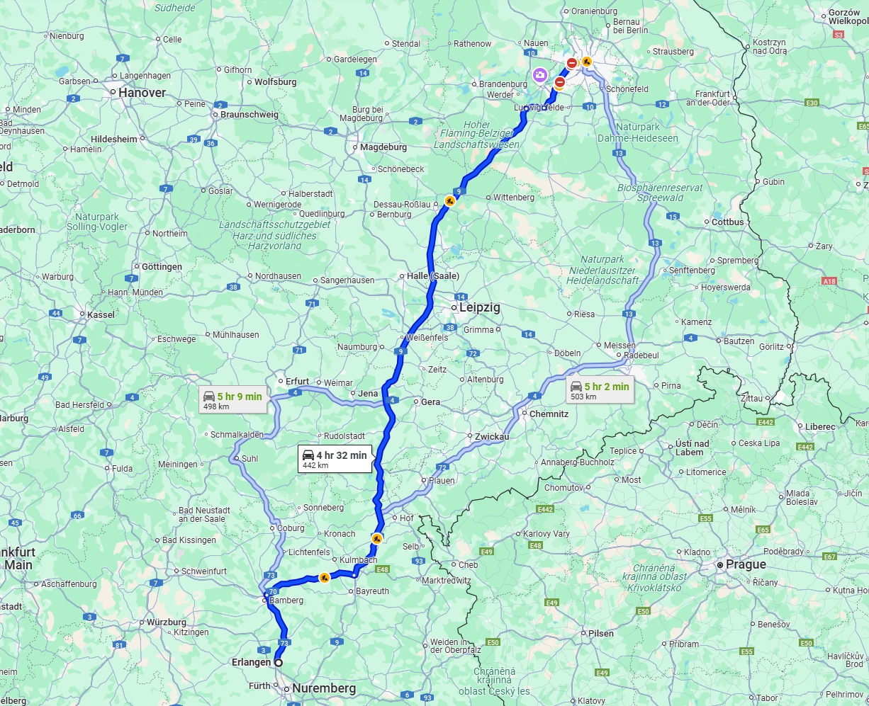 Anreise von Erlangen Zu Berlin Über via A9