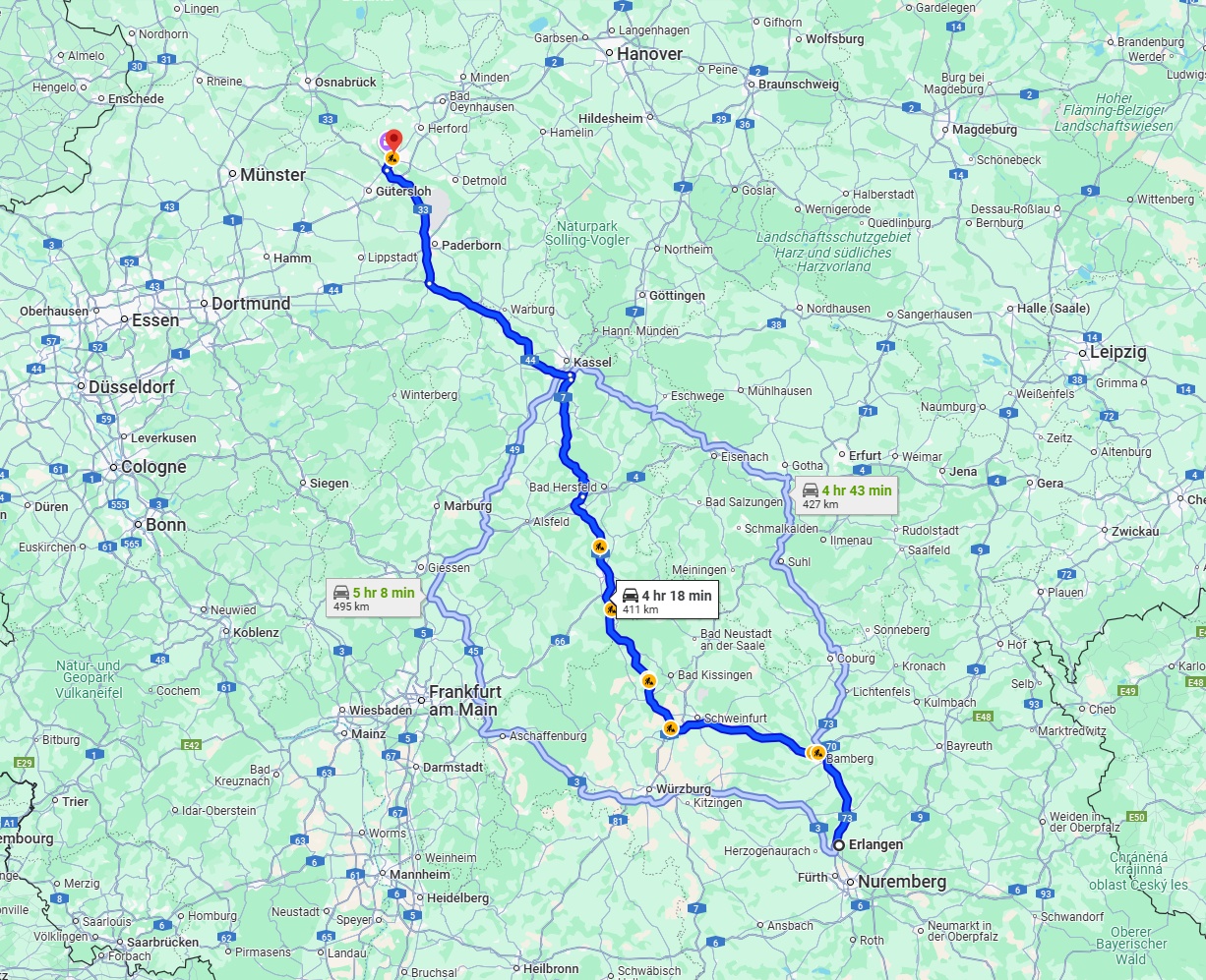 Anreise von Erlangen Zu Bielefeld Über via A7