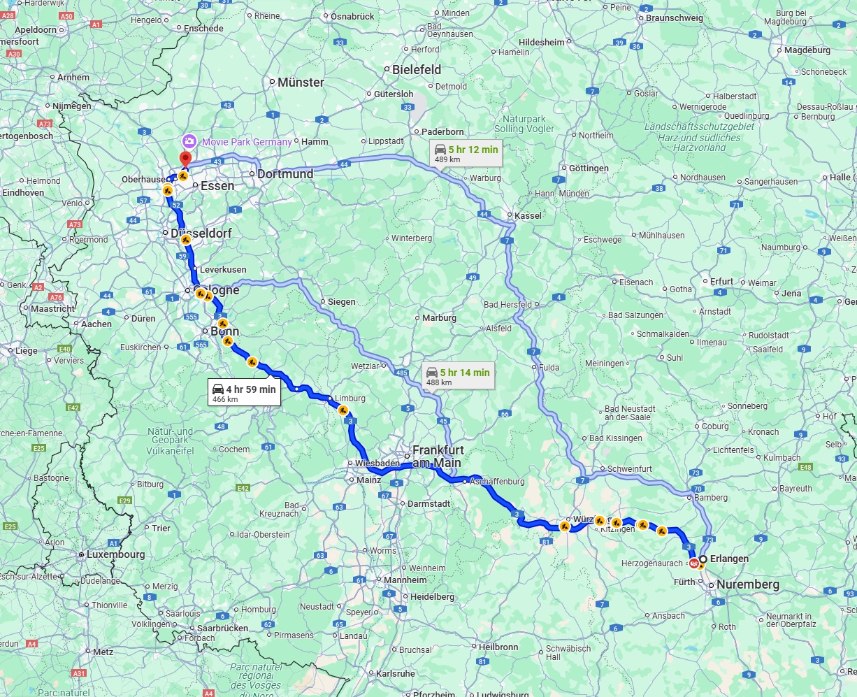 Anreise von Erlangen Zu Bottrop Über via A3