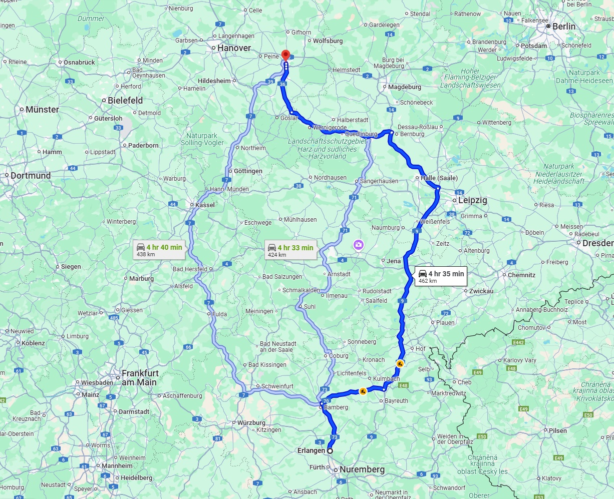 Anreise von Erlangen Zu Braunschweig Über via A9 and A36