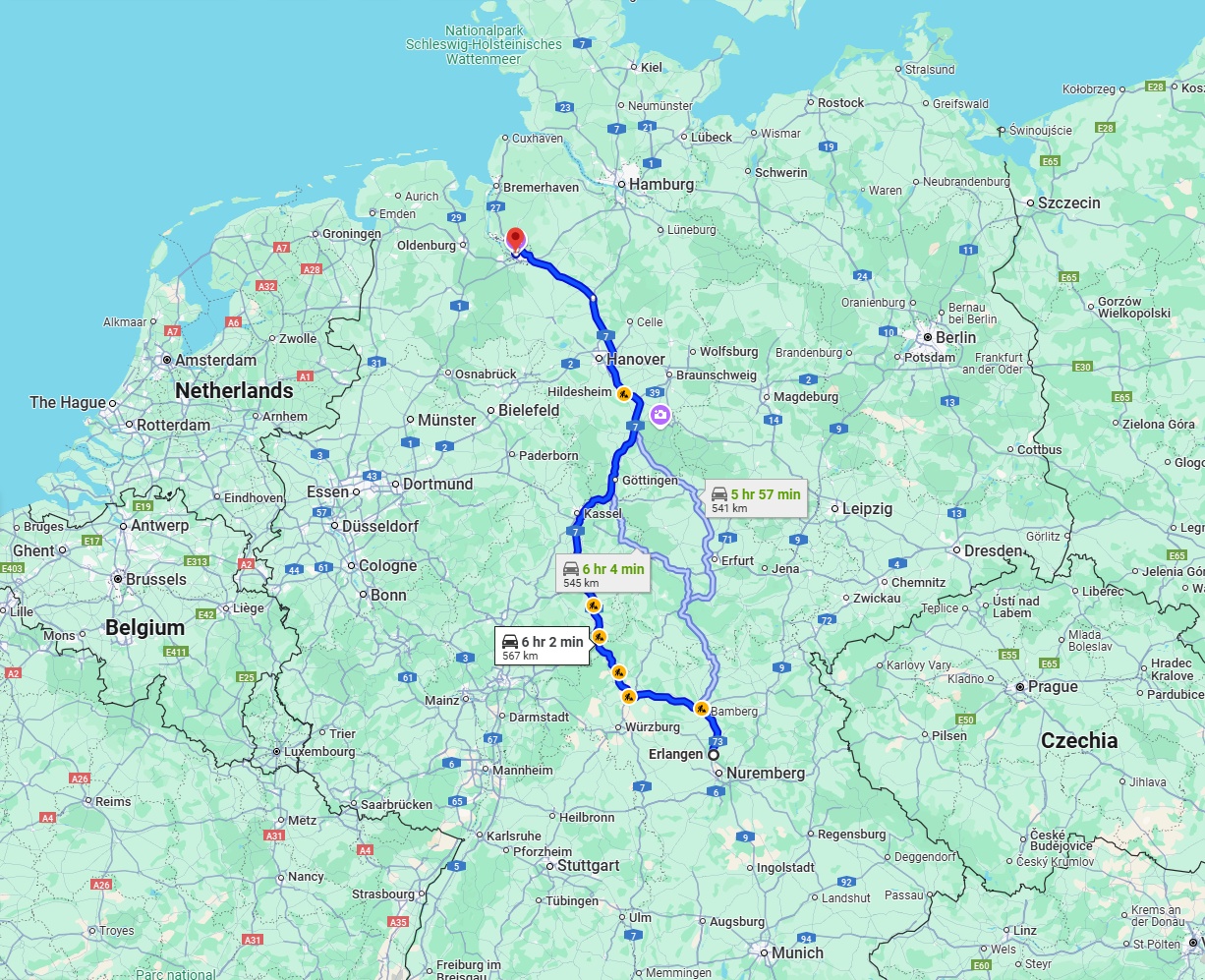 Anreise von Erlangen Zu Bremen Über via A7