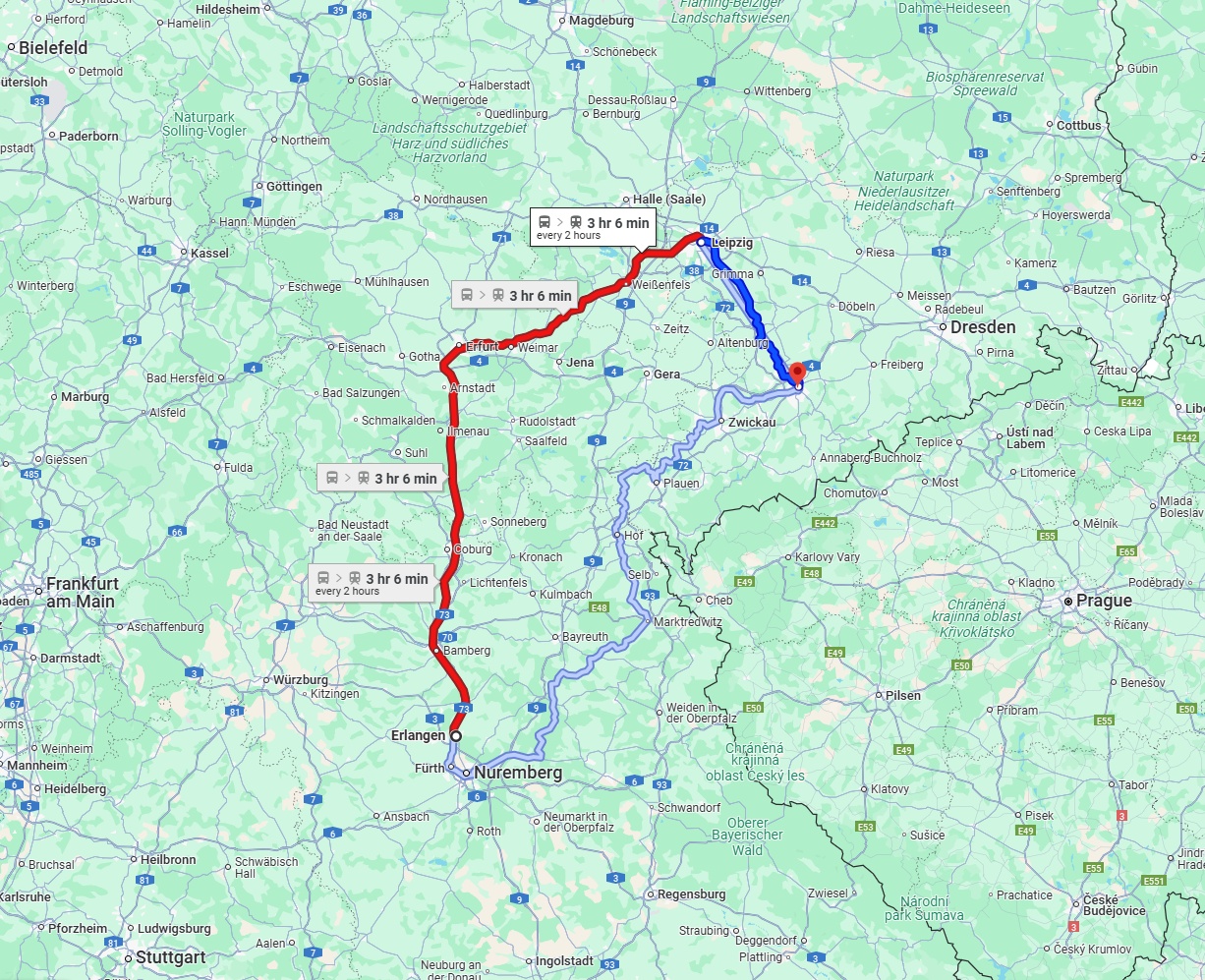 Anreise von Erlangen Zu Chemnitz Über 