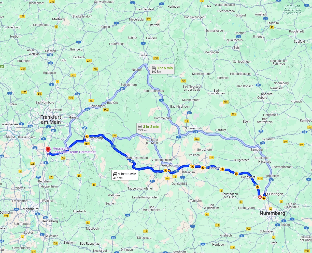 Anreise von Erlangen Zu Darmstadt Über via A3