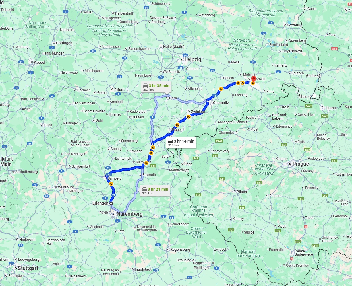 Anreise von Erlangen Zu Dresden Über via A72