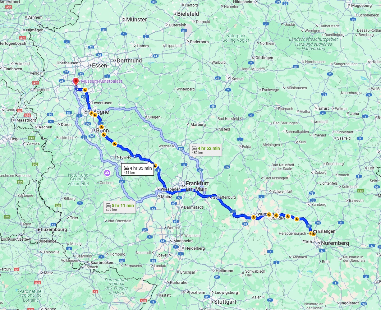 Anreise von Erlangen Zu Düsseldorf Über via A3