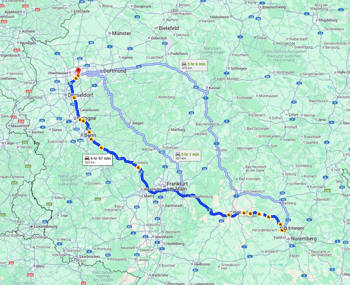 Anreise von Erlangen Zu Essen Über via A3