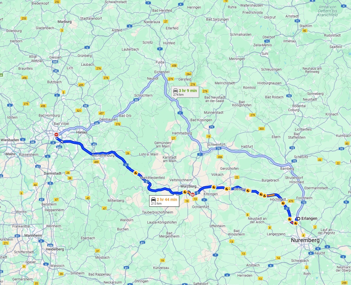 Anreise von Erlangen Zu Frankfurt am Main Über via A3