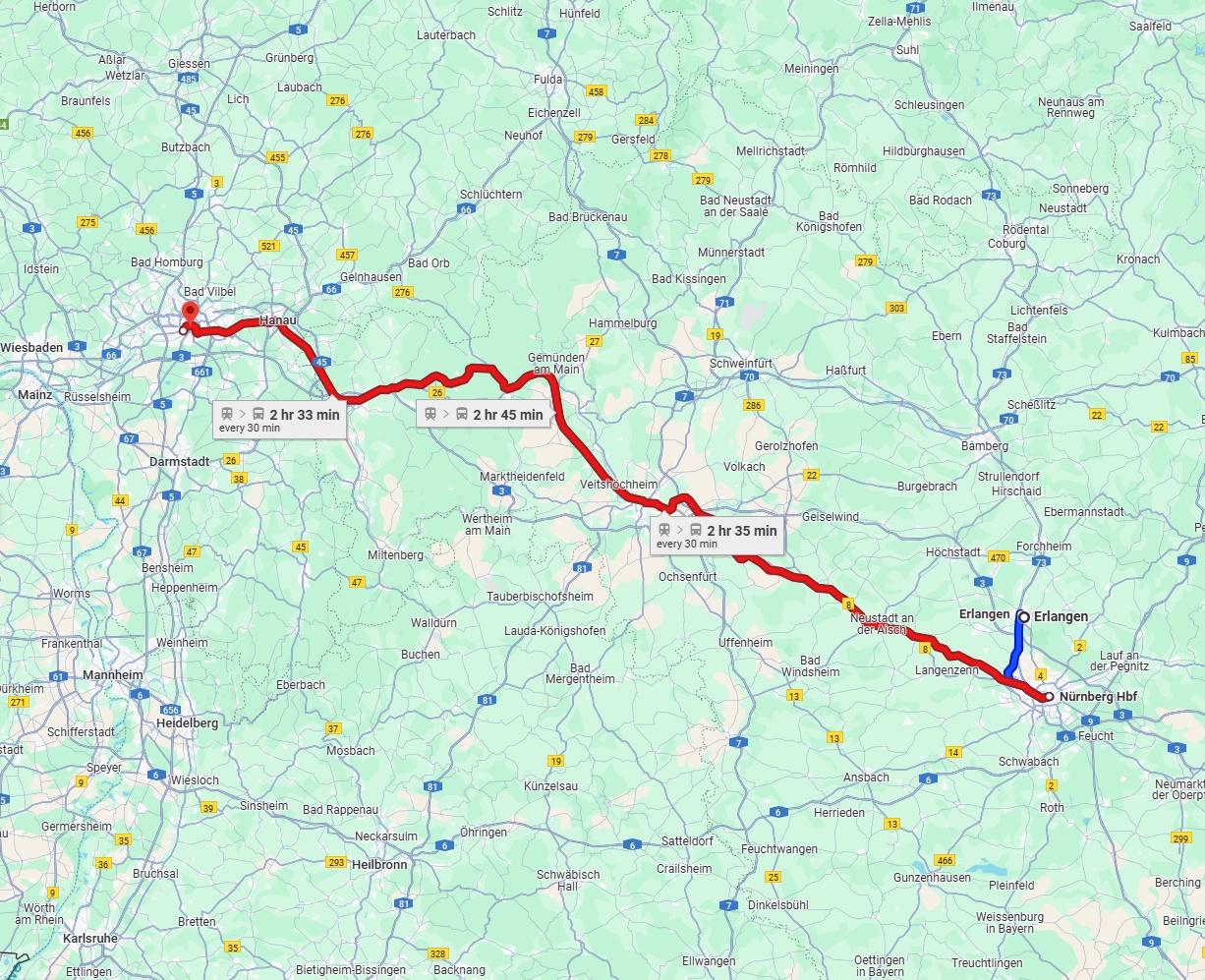 Anreise von Erlangen Zu Frankfurt am Main Über 