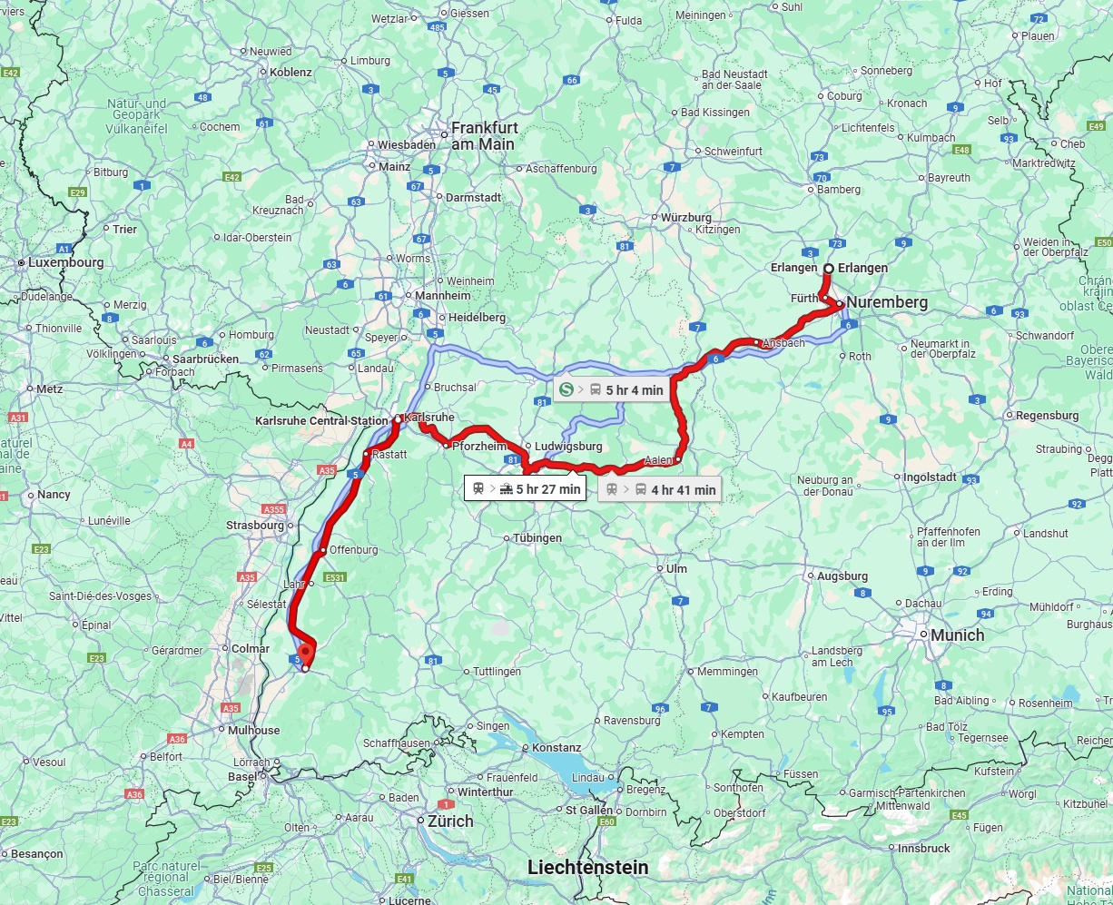 Anreise von Erlangen Zu Freiburg im Breisgau Über 