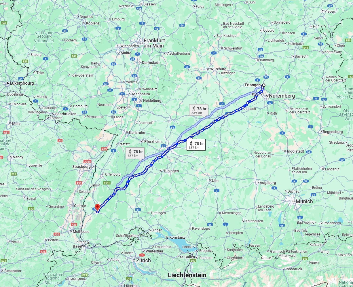 Anreise von Erlangen Zu Freiburg im Breisgau Über 