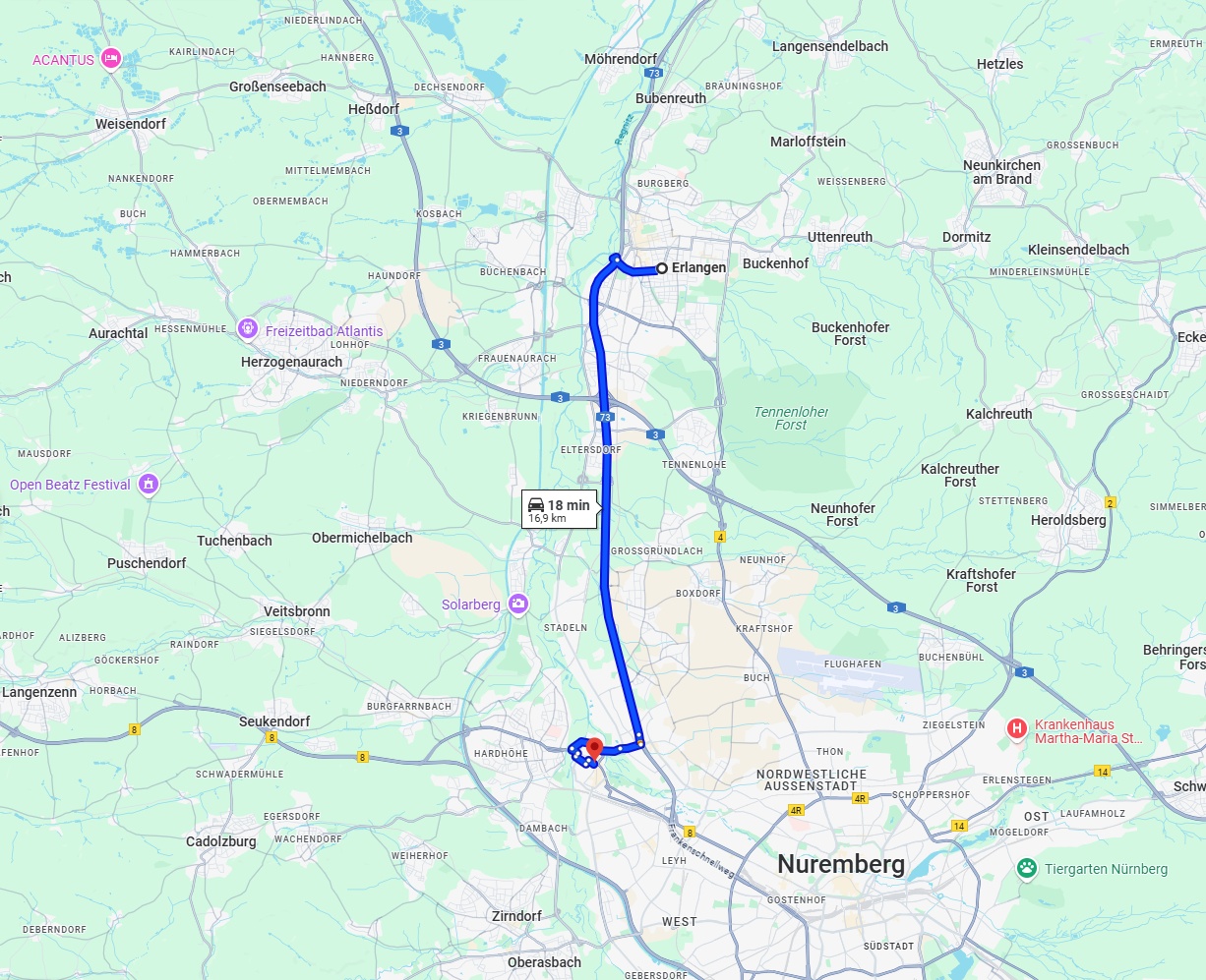 Anreise von Erlangen Zu Fürth Über via A73