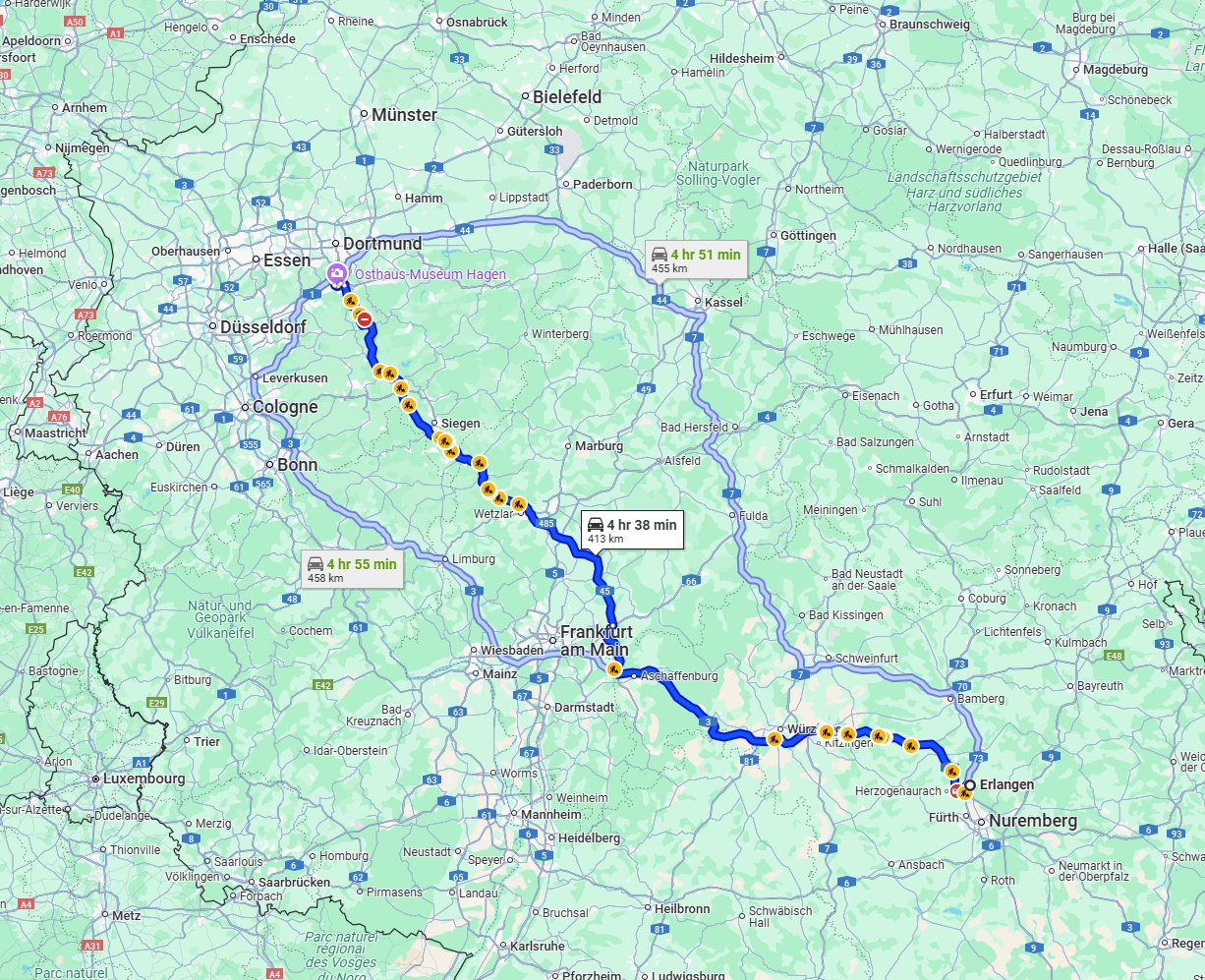 Anreise von Erlangen Zu Hagen Über via A3 and A45