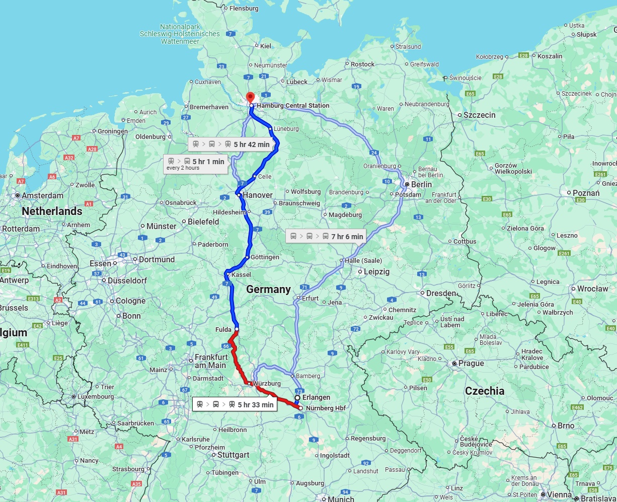 Anreise von Erlangen Zu Hamburg Über 