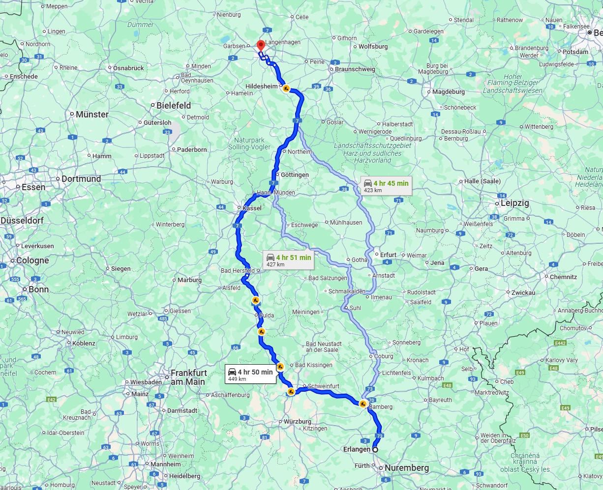 Anreise von Erlangen Zu Hannover Über via A7