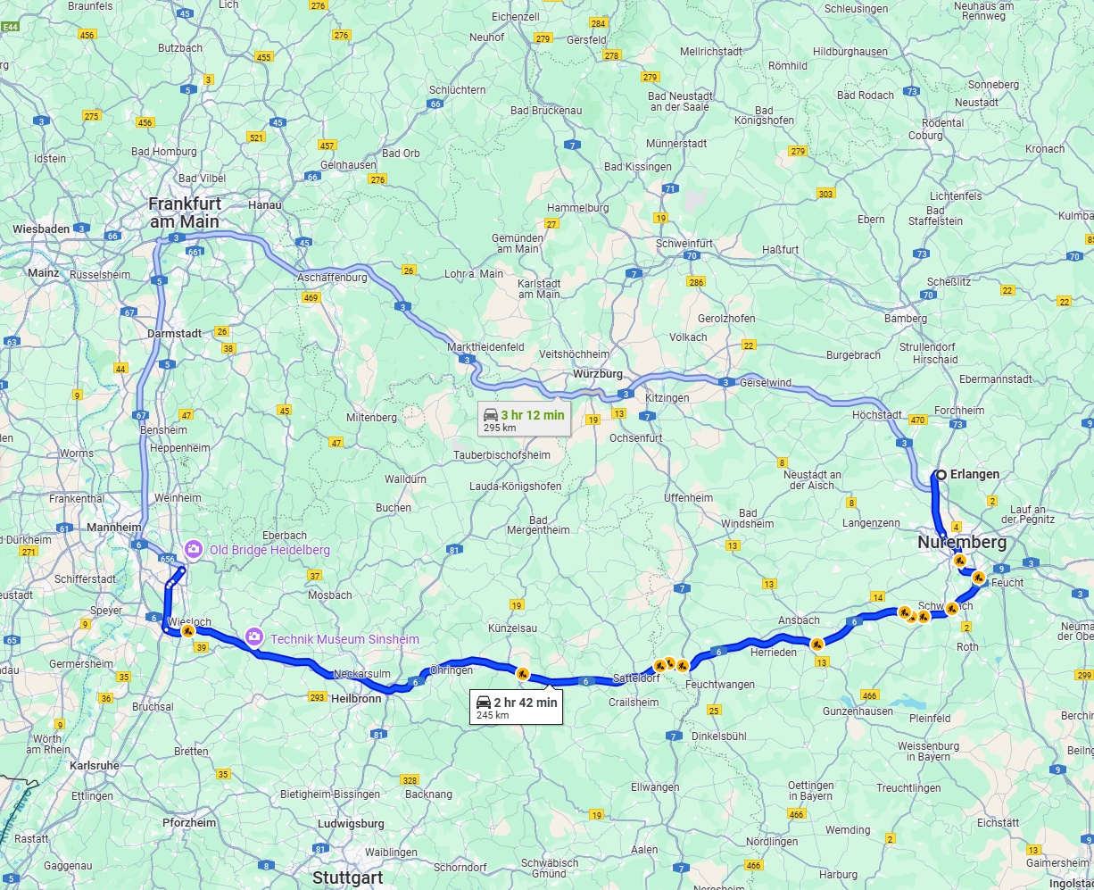 Anreise von Erlangen Zu Heidelberg Über via A6