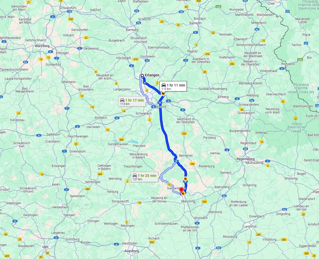Anreise von Erlangen Zu Ingolstadt Über via A9