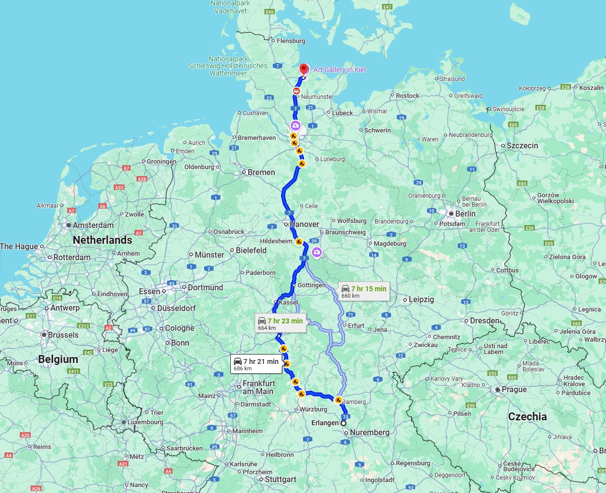 Anreise von Erlangen Zu Kiel Über via A7