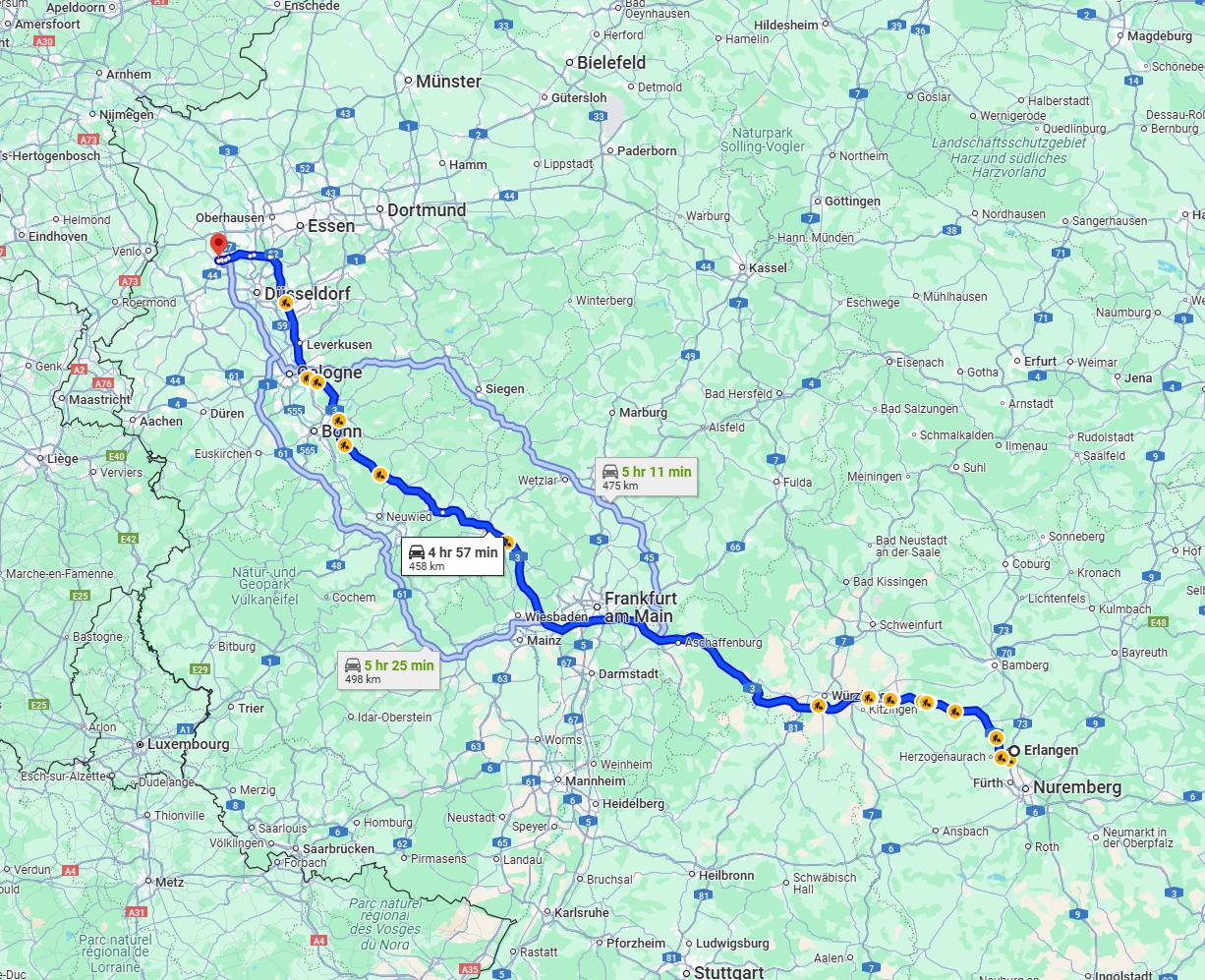 Anreise von Erlangen Zu Krefeld Über via A3