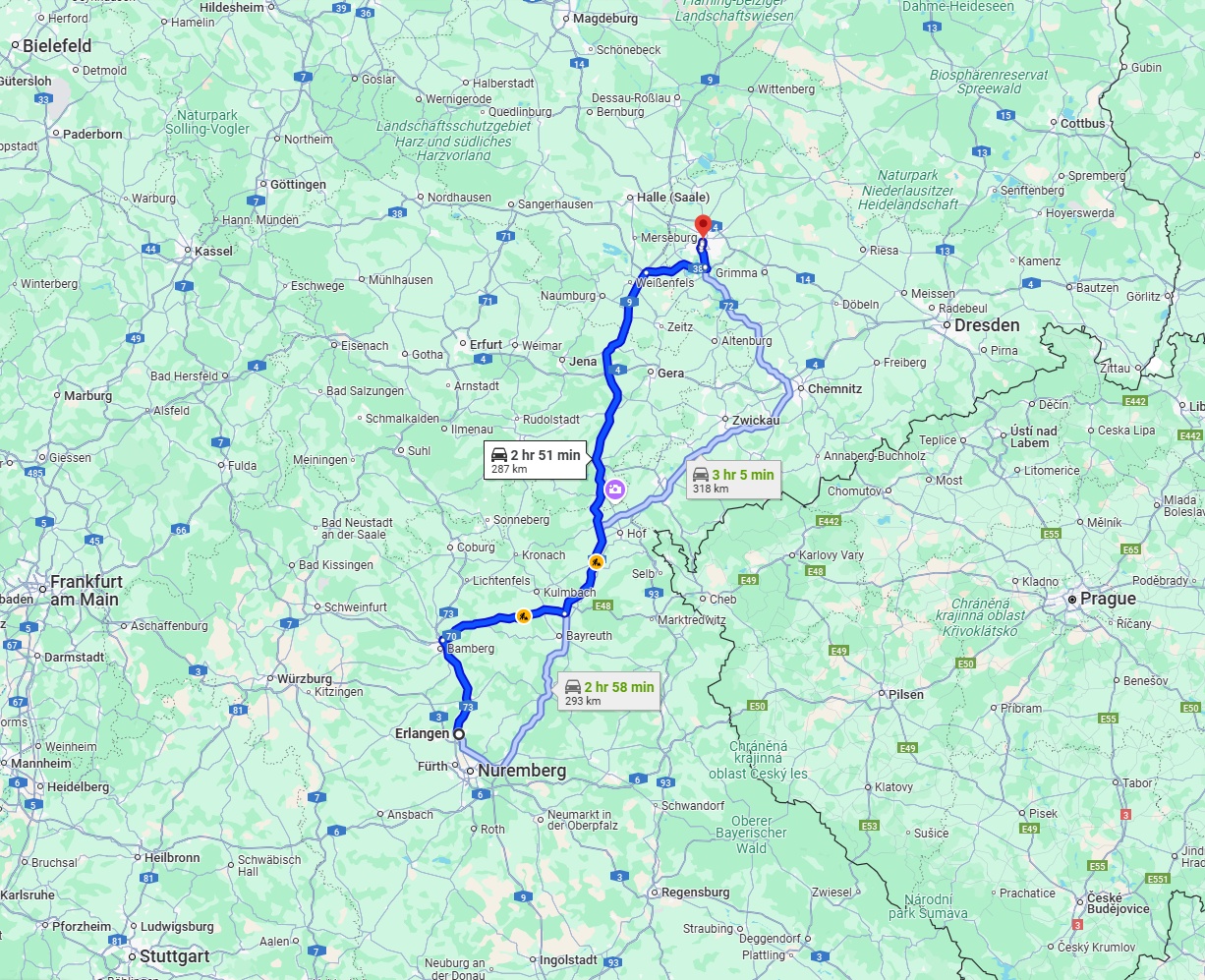 Anreise von Erlangen Zu Leipzig Über via A9