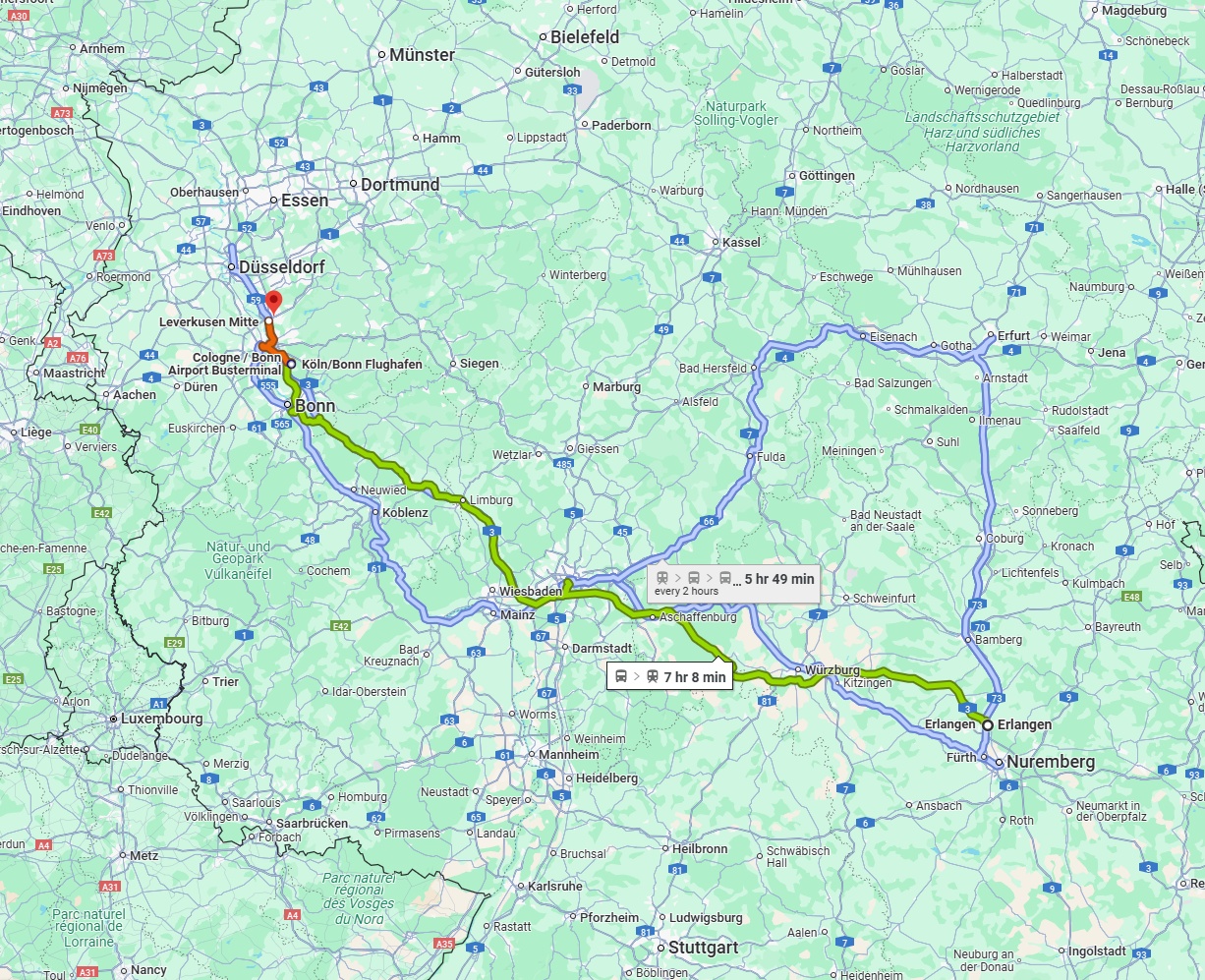Anreise von Erlangen Zu Leverkusen Über 