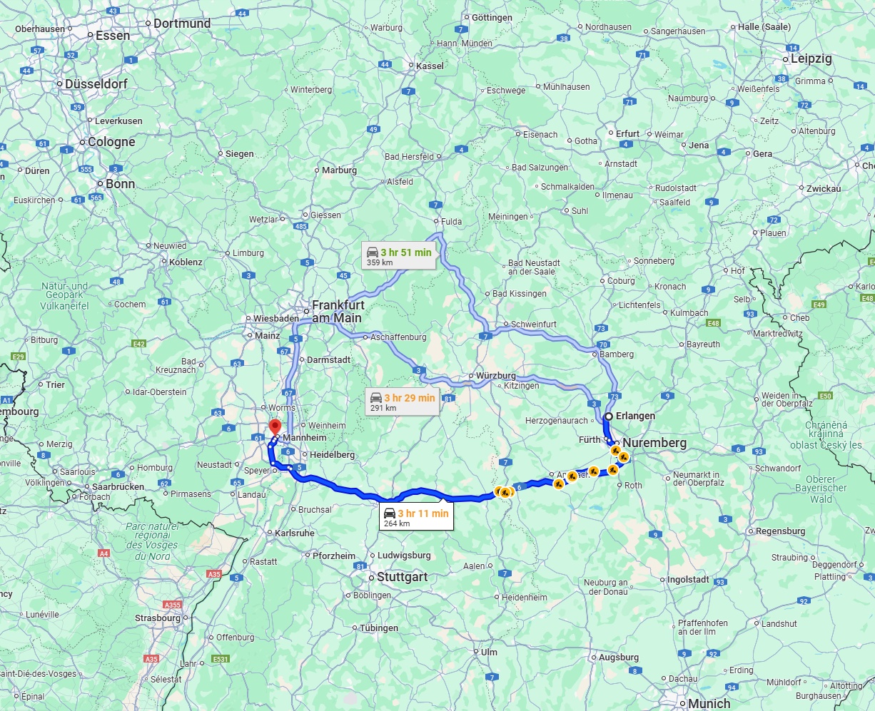 Anreise von Erlangen Zu Ludwigshafen am Rhein Über via A6