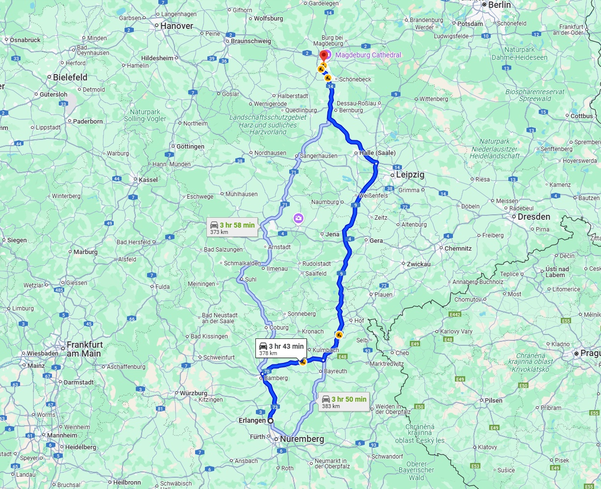 Anreise von Erlangen Zu Magdeburg Über via A9 and A14
