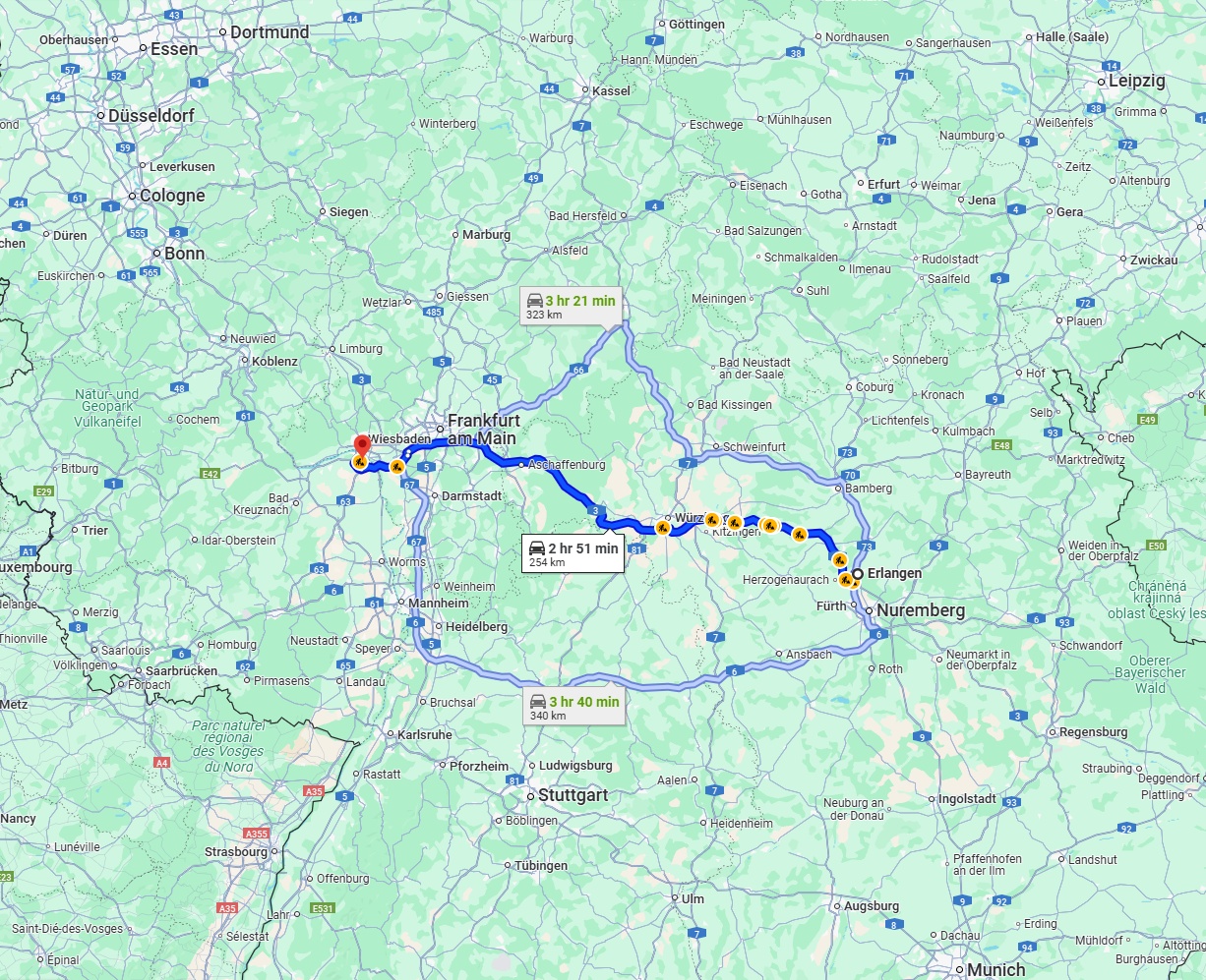 Anreise von Erlangen Zu Mainz Über via A3