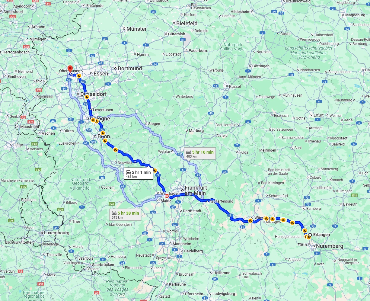 Anreise von Erlangen Zu Moers Über via A3