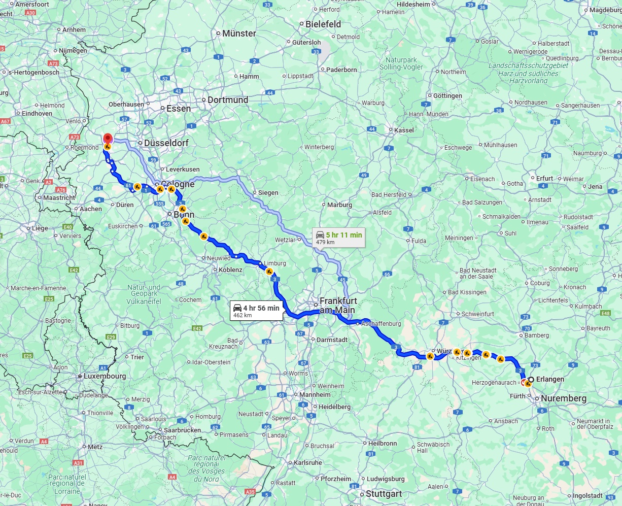 Anreise von Erlangen Zu Mönchengladbach Über via A3