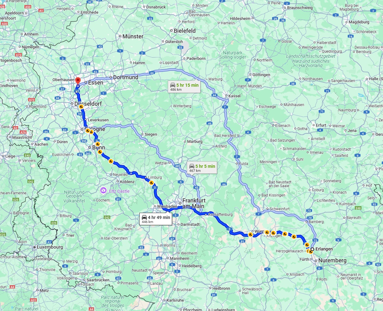 Anreise von Erlangen Zu Mülheim an der Ruhr Über via A3