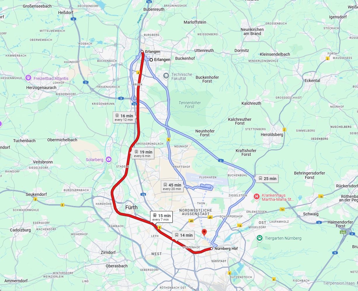 Anreise von Erlangen Zu Nürnberg Über 