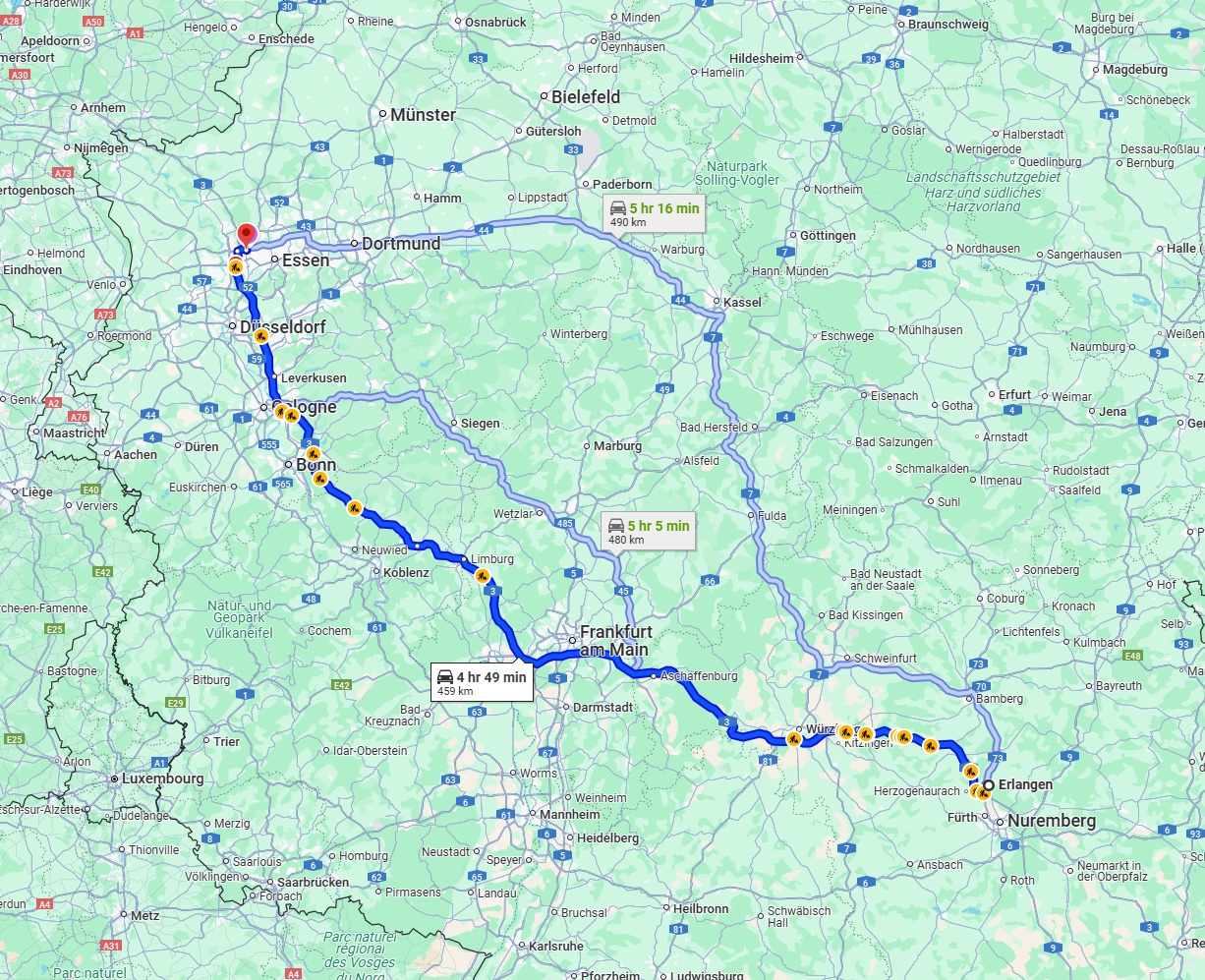 Anreise von Erlangen Zu Oberhausen Über via A3