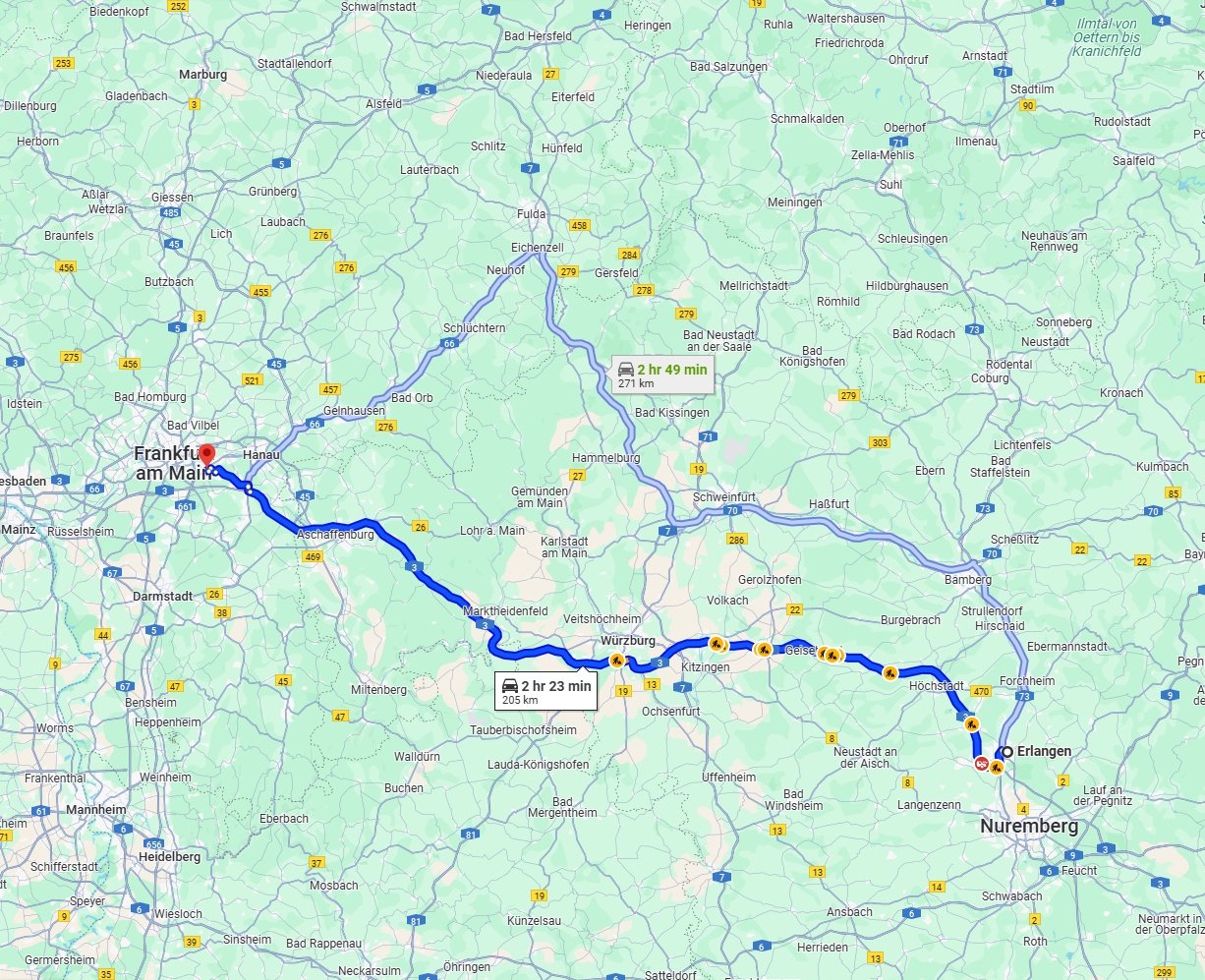 Anreise von Erlangen Zu Offenbach am Main Über via A3