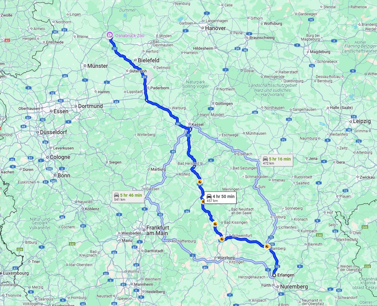 Anreise von Erlangen Zu Osnabrück Über via A7