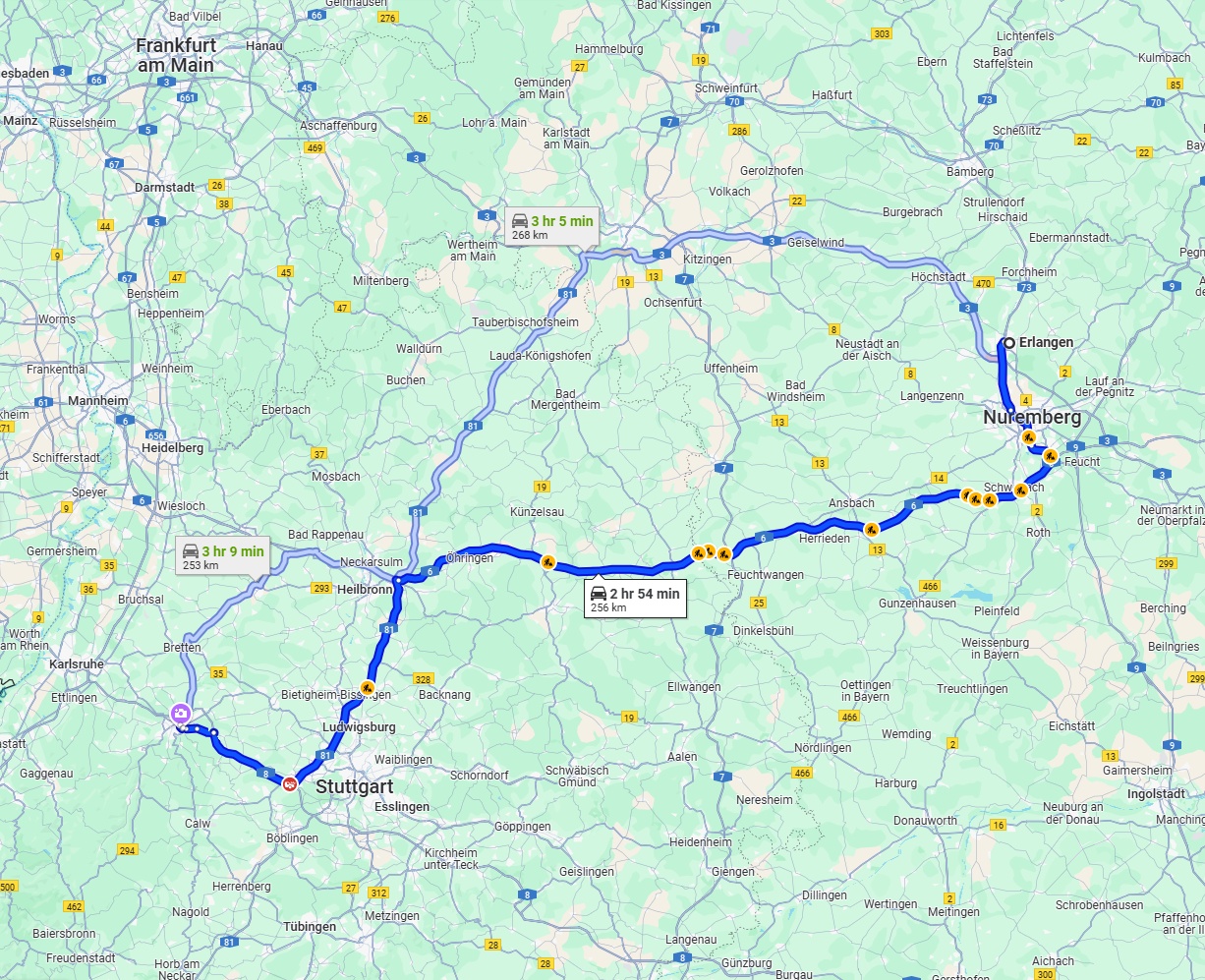 Anreise von Erlangen Zu Pforzheim Über via A6