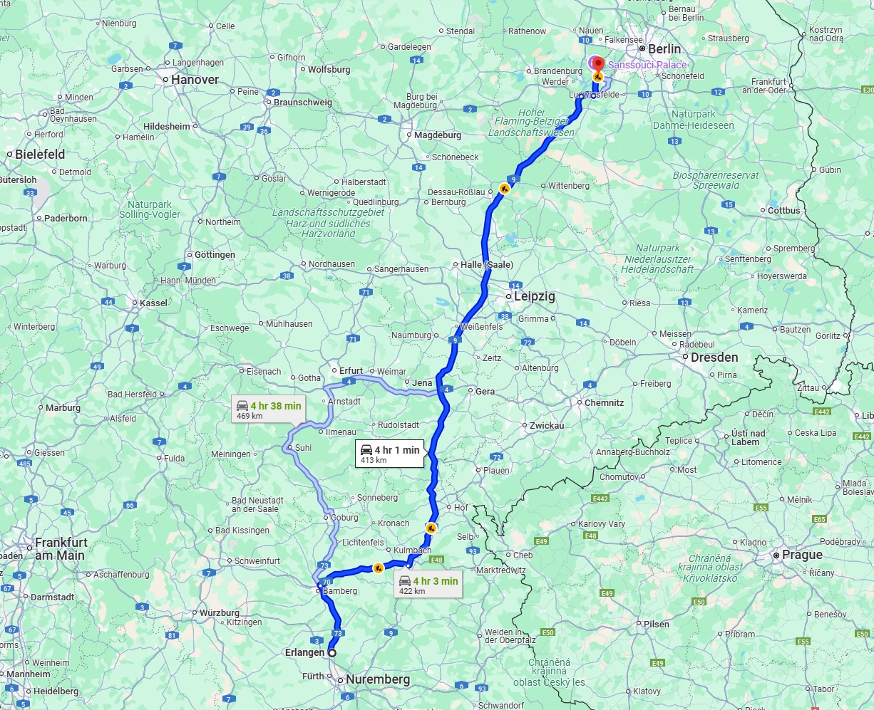 Anreise von Erlangen Zu Potsdam Über via A9